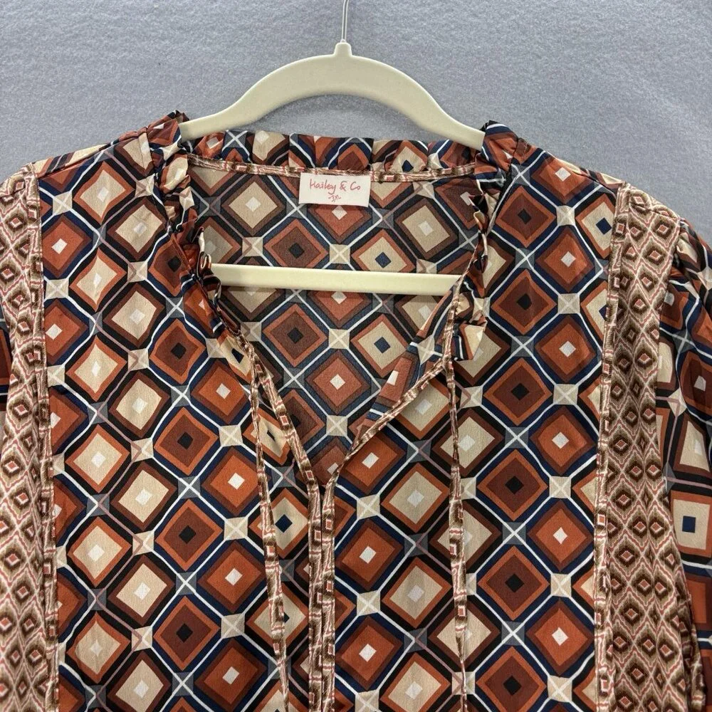 Hailey & Co Geometric Brown & Orange Tiered Ruffle Dress SZ 3XL Boho, Peasant - Picture 2 of 12